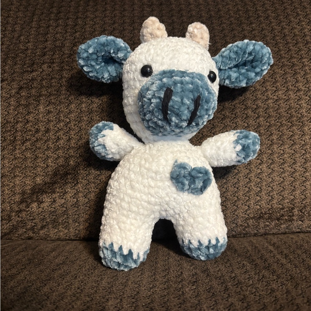 Adorable Blue and White Plush Cow Toy